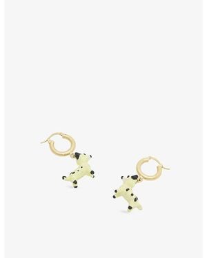 Marni Enamelled Dog Charm Brass Hoop Earrings - Metallic