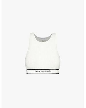 Sporty & Rich Serif-Logo Cable-Knit Cropped Tank Top - White