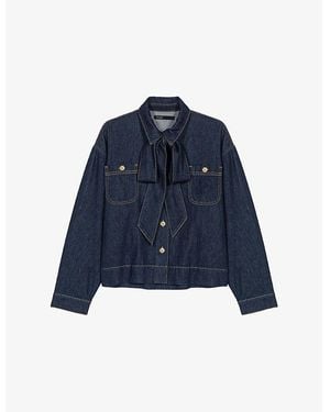Maje Bow Relaxed-Fit Denim Shirt - Blue