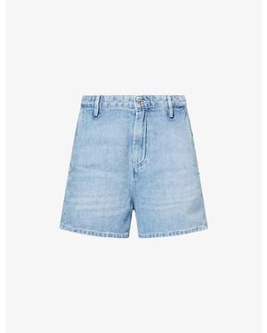7 For All Mankind High-Rise Cotton-Linen Blend Shorts - Blue