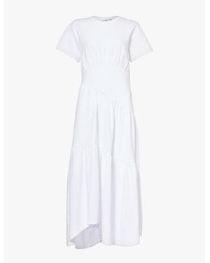 FRAME Gathered Seam Short-Sleeves Organic Cotton-Jersey Midi Dress - White