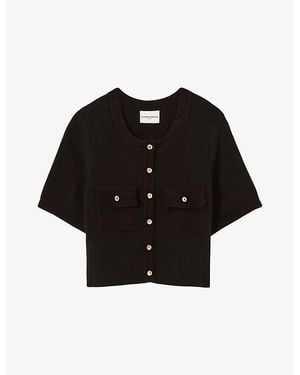 Claudie Pierlot Short-Sleeve Velvet Knit Cardigan - Black