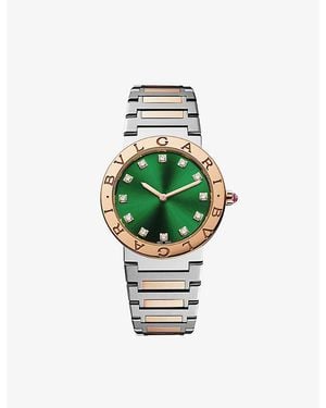 BVLGARI Bulgari Bulgari 18Ct Rose, Stainless-Steel And Brilliant-Cut Diamond Quartz Watch - Green
