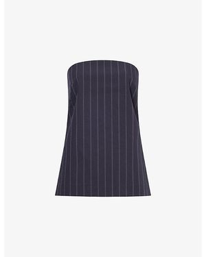 St. Agni Striped Strapless Cotton-Blend Top - Blue