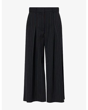 ME+EM Pinstripe Wide-Leg Wool-Blend Culottes - Black