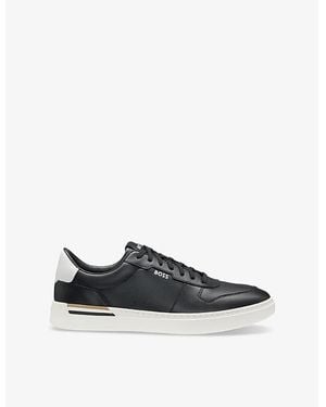 BOSS Deed-Branded Leather Low-Top Trainers - Blue