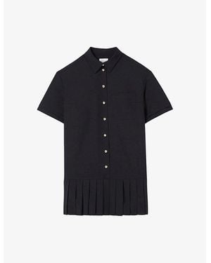 Claudie Pierlot Short-Sleeved Pleated-Skirt Wool-Blend Mini Dress - Black