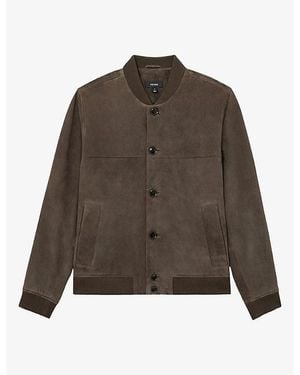 Reiss Mountford Button-Through Suede Bomber Jacket - Brown