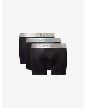 Calvin Klein Brushed Logo-Waistband Pack-Of-Three Microfibre-Stretch Trunks - Black