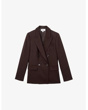 Reiss Solene Peak-Lapel Double-Breasted Stretch Wool-Blend Blazer - Purple
