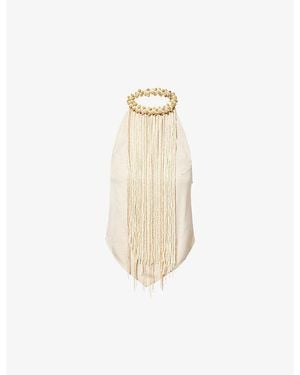 Rebirth Fringed Bead-Embellished Woven Top - White