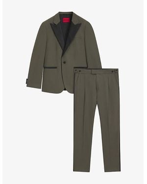 HUGO Contrast-Trim Regular-Fit Stretch Wool-Blend Suit - Green