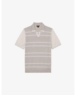 Reiss Miles Striped Open-Collar Wool Polo - Grey