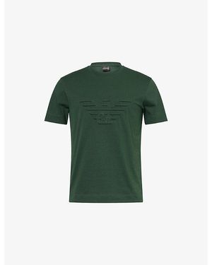 Emporio Armani Eagle Logo-Embroidered Cotton T-Shirt - Green