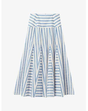 Claudie Pierlot Striped Peplum-Draped Woven Maxi Skirt - Blue