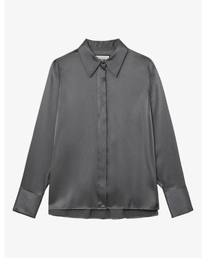 Reiss Ameira Concealed-Placket Long-Sleeve Silk Shirt - Gray