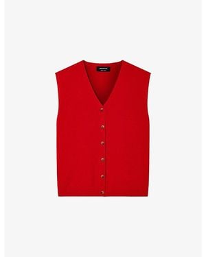 Whistles V-Neck Knitted Cotton-Blend Tank Top - Red