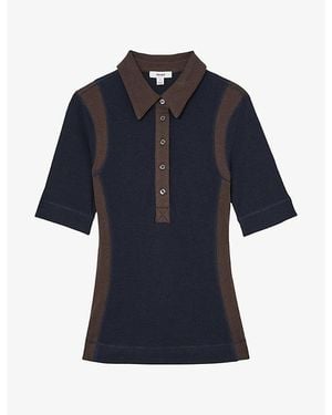 Reiss Winnie Colour-Block Stretch Wool-Blend Top - Blue