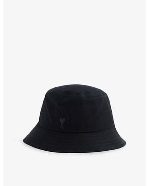 Ami Paris Tonal Embroidered-Logo Cotton Bucket Hat - Black