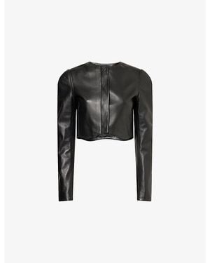 Alaïa Curved-Hem Cropped Leather Jacket - Black