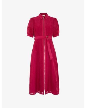 Phase Eight Carey Puff-Sleeved Woven Midi Dress - Red