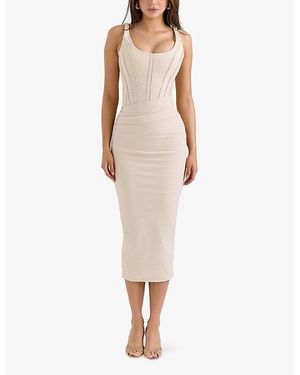 knee length dresses for ladies Samaria Corset Midi Dress Cream