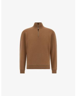 BOGGI Half-Zip Wool And Cashmere-Blend Jumper - Brown