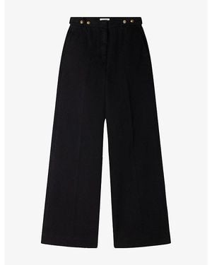 Sandro Button-Embellished Wide-Leg High-Rise Jeans - Black
