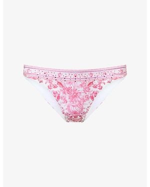 CAMILLA Floral Crystal-Embellished Bikini Bottoms - Pink