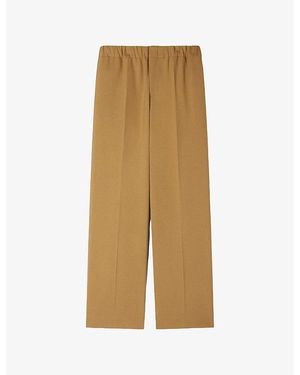 Sandro Elasticated-Waist Wide-Leg Stretch-Woven Trousers - Natural