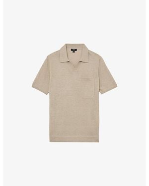 Reiss Fairmont Open-Collar Linen Polo - Natural