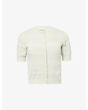 Emello Boucle Short-Sleeve Cotton Cardigan - White