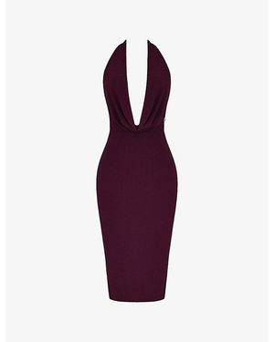 House Of Cb Florentina Draped-Front Slim-Fit Woven Midi Dress - Purple