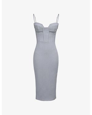 House Of Cb Kiki Panelled Bodycon Mesh Midi Dress - Grey
