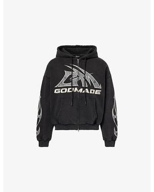 GODMADE Logo-Print Zip-Up Cotton Hoody - Black