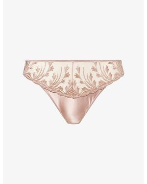 Aubade Cosmic Romance Satin And Lace Tanga Briefs - Natural