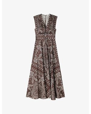 Sandro Bandana-Print Satin Maxi Dress - Brown