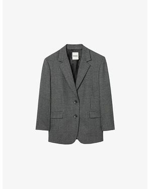 Sandro Single-Breasted Side-Pocket Woven Blazer - Gray