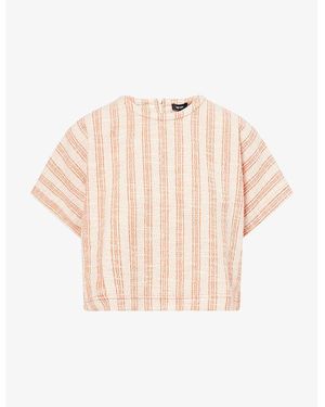 ME+EM Textured Stripe-Print Boxy-Fit Stretch-Cotton Top - Natural