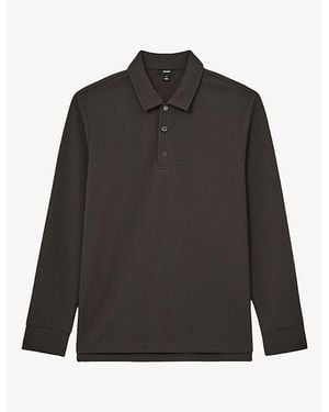 Reiss Alba Long-Sleeve Stretch-Woven Polo - Black