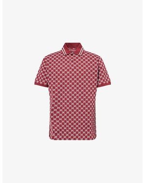 Gucci Monogram-Pattern Short-Sleeve Cotton Polo Shirt - Red