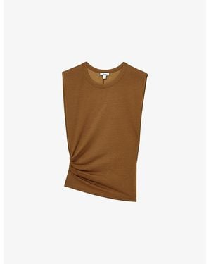 Reiss Sadie Cap-Sleeved Jersey Top - Brown