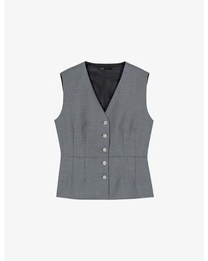 Maje Jewel-Embellished Tailored Wool-Blend Vest - Grey