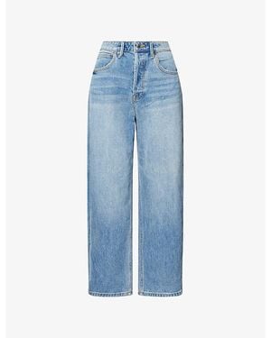 GOOD AMERICAN Cropped Barrel-Leg Denim Jeans - Blue