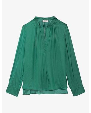 Zadig & Voltaire Tink V-Neck Satin Shirt - Green