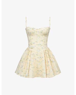 catharine mini dress strapless a line dress in blue floral Ellie Blue Floral Strapless Mini Dress - US 4
