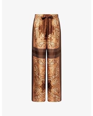 Zimmermann Luna Wide-Leg Silk Pants - Brown
