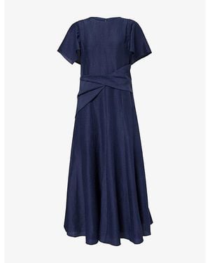 Roland Mouret Handkerchief-Sleeve Drape-Waist Silk-Blend Midi Dress - Blue