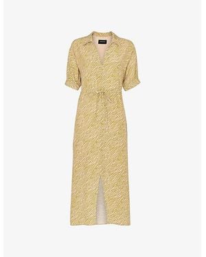 Whistles Tiger-Print Tie-Waist Woven Midi Dress - Metallic