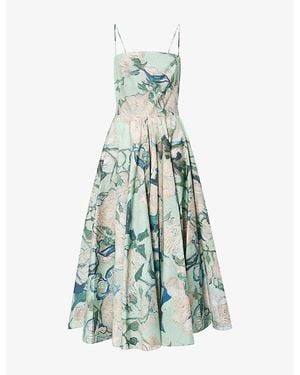 Givenchy Floral-Print A-Line Cotton Midi Dress - Blue